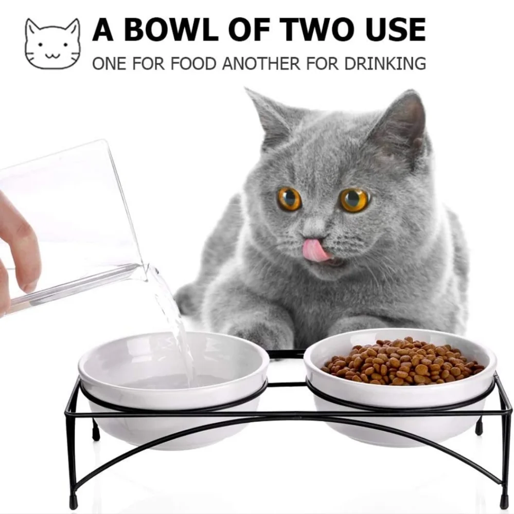 YHY Cat Food Water Bowl with Stand White 🐈 😻 (READ)